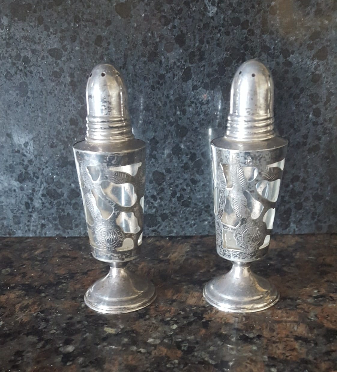 Antique Fancy Design Sterling Silver Salt & Pepper Shakers, Cement Loaded  Bases