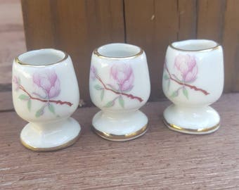 Vintage Miniature Goblets / Dollhouse Porcelain Goblets / Rose pattern Mini