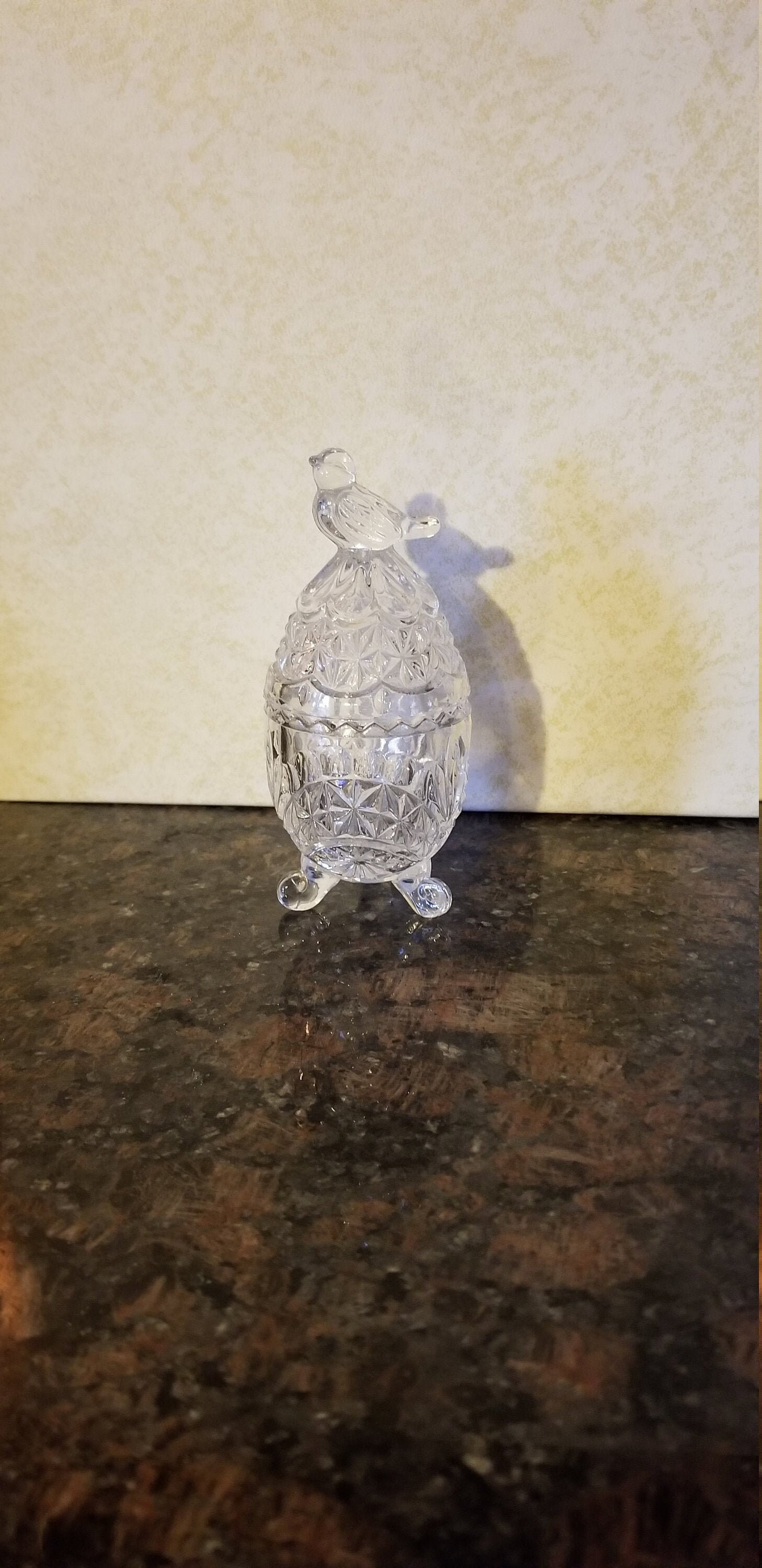 Vintage Cut Glass Egg Holder / Glass Bird Pedestal / Art Glass / Decor