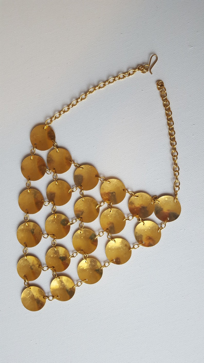 VINTAGE Gold Tone Bib Necklace / Gypsy Jewelry / Chandelier Necklace image 4