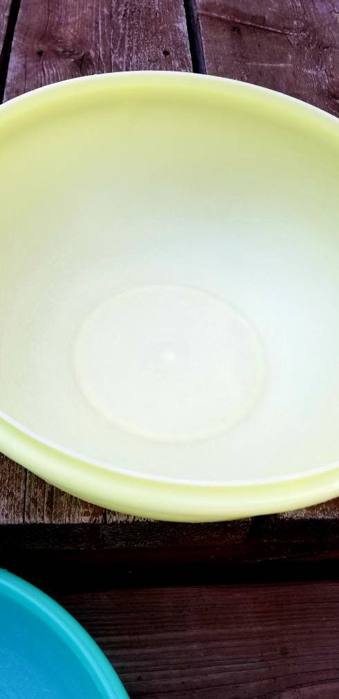 Vintage Tupperware Bowls / 12 inch Bowl / Green / Yellow / Clear