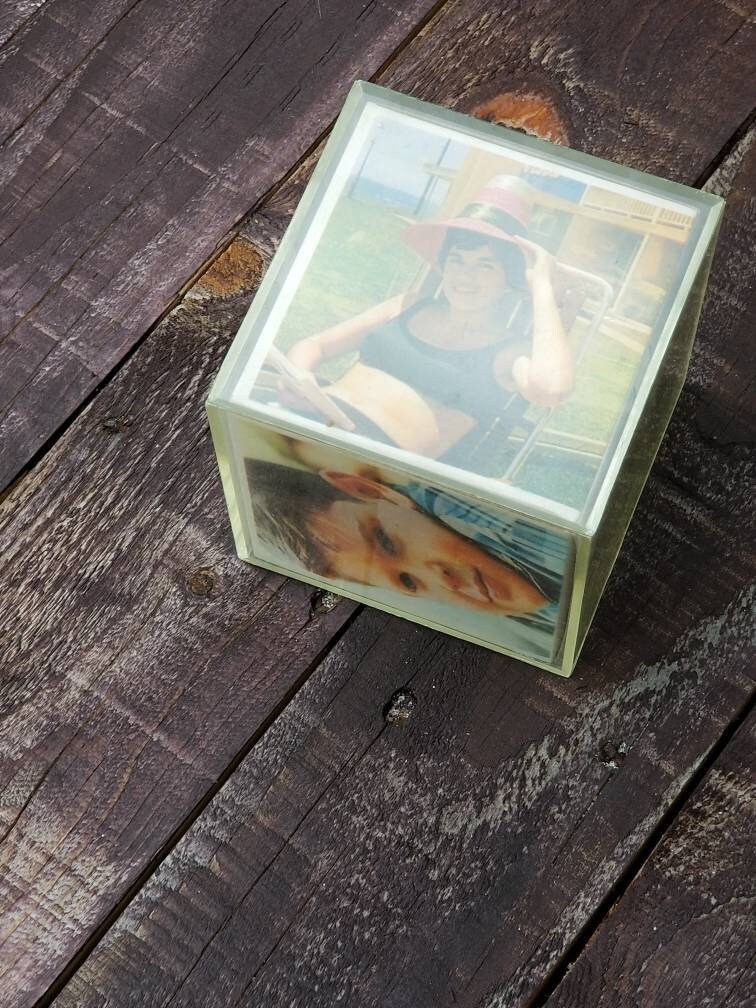 Vintage Photo Block / Photo Cube / Retro Plexiglass Photo Showcase