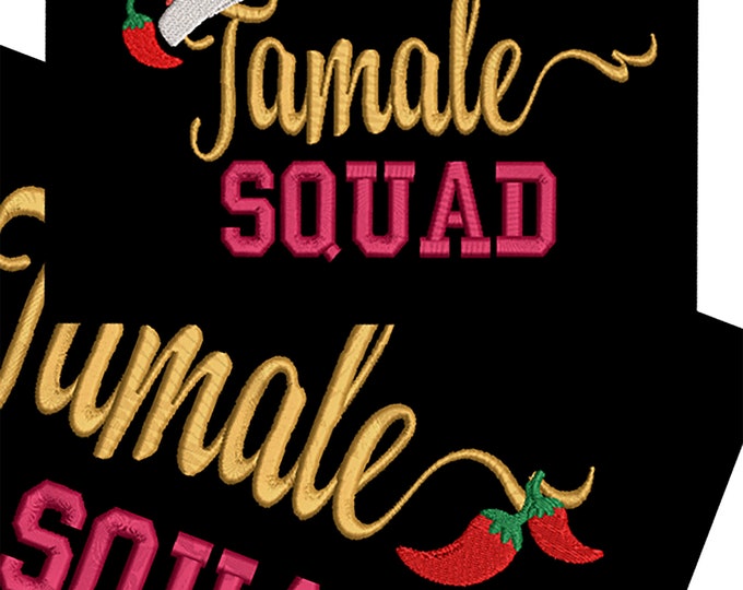 Featured listing image: TAMALE SQUAD Aprons / Tamalada / Tamale Team Aprons / Embroidered Aprons / Hot Tamales / Santa Hat Apron / Chili Peppers Apron