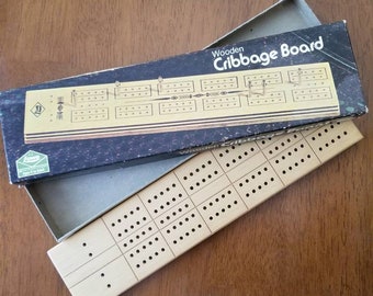 Milton Bradley 1974 Lowe Wooden Cribbage Game / Vintage Board And Peg Game