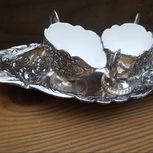 Vintage Silverplate Rose Design Creamer and Sugar Bowl with Tray / Holiday Imports / Wedding / Bridal / Japan / Fine Dining