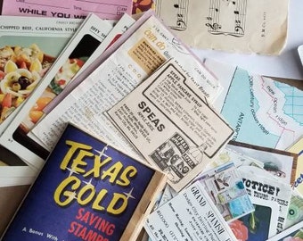 60 piece paper stash / vintage sheet music / Ephemera / Vintage magazine Clippings / Vintage Tickets / Junk journal Supplies / Cardmaking