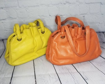Vintage Ingber Handbags / Yellow Top Handle Bag / Orange Top Handle Bag