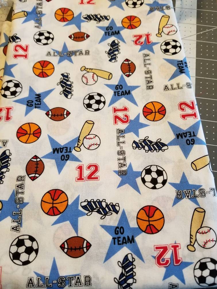 All Star Cotton Fabric / Sports Fabric / Nursery Decor / Fabric by the yard