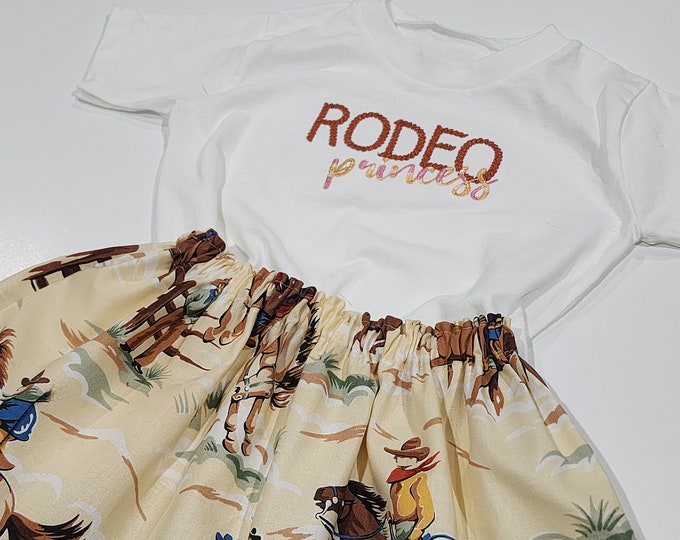 Featured listing image: Toddler Rodeo Skirt / Rockabilly Girls Cowboy Clothing / Western Wear for Children's / Embroidered Rodeo Princess