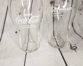 Vintage Fountains Style Coca Cola Glasses / German Coca Cola  / Trink Coca Cola Limonade Clear Glass Advertisement Memorabilia