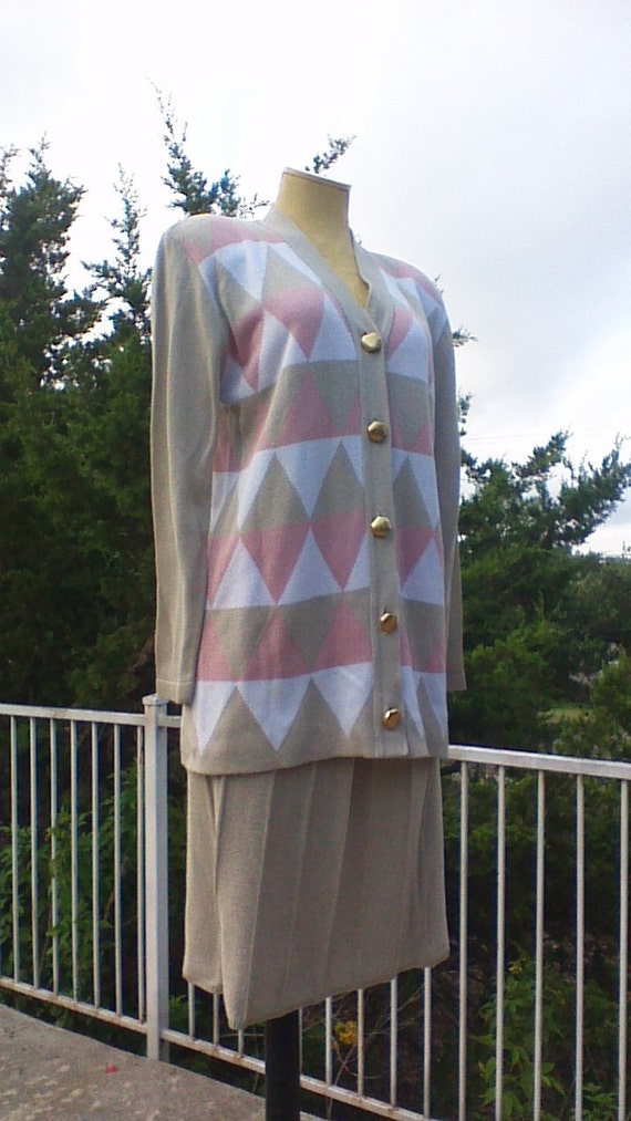 Vintage Argyle Sweater / 80's Argyle cardigan/ AMI