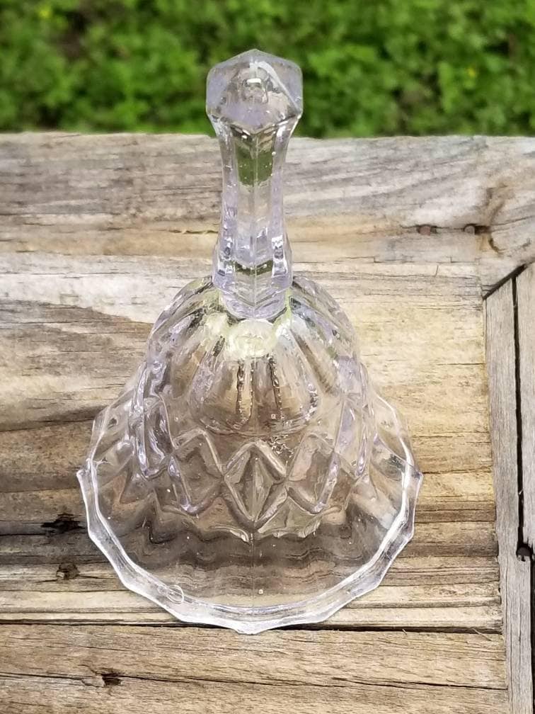 Vintage Glass Bell / Cut Glass Bell / Home Decor / Clear Cut Glass Bell
