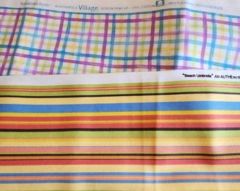 Retro "Beach Umbrella" VILLAGE screenprint  Fabric / Rainbows Plaid VILLAGE Fabric / Pastel/ Upholstery Fabric