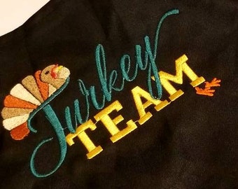 Team Turkey Apron / Embroidered Thanksgiving Family  Apron / Squad Apron / Team Aprons / Personalized Aprons / gift