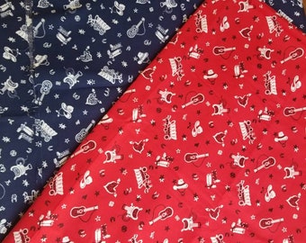 Cowboy Bandana Fabric / Vintage Cranston Print Works VIP / Cowboy Boot and Saddle theme Bandana Fabric / Fat Quarter