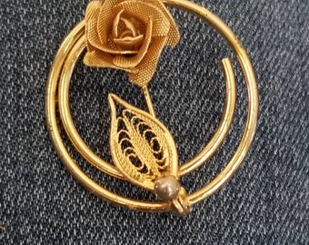 Vintage Stem Rose Brooch