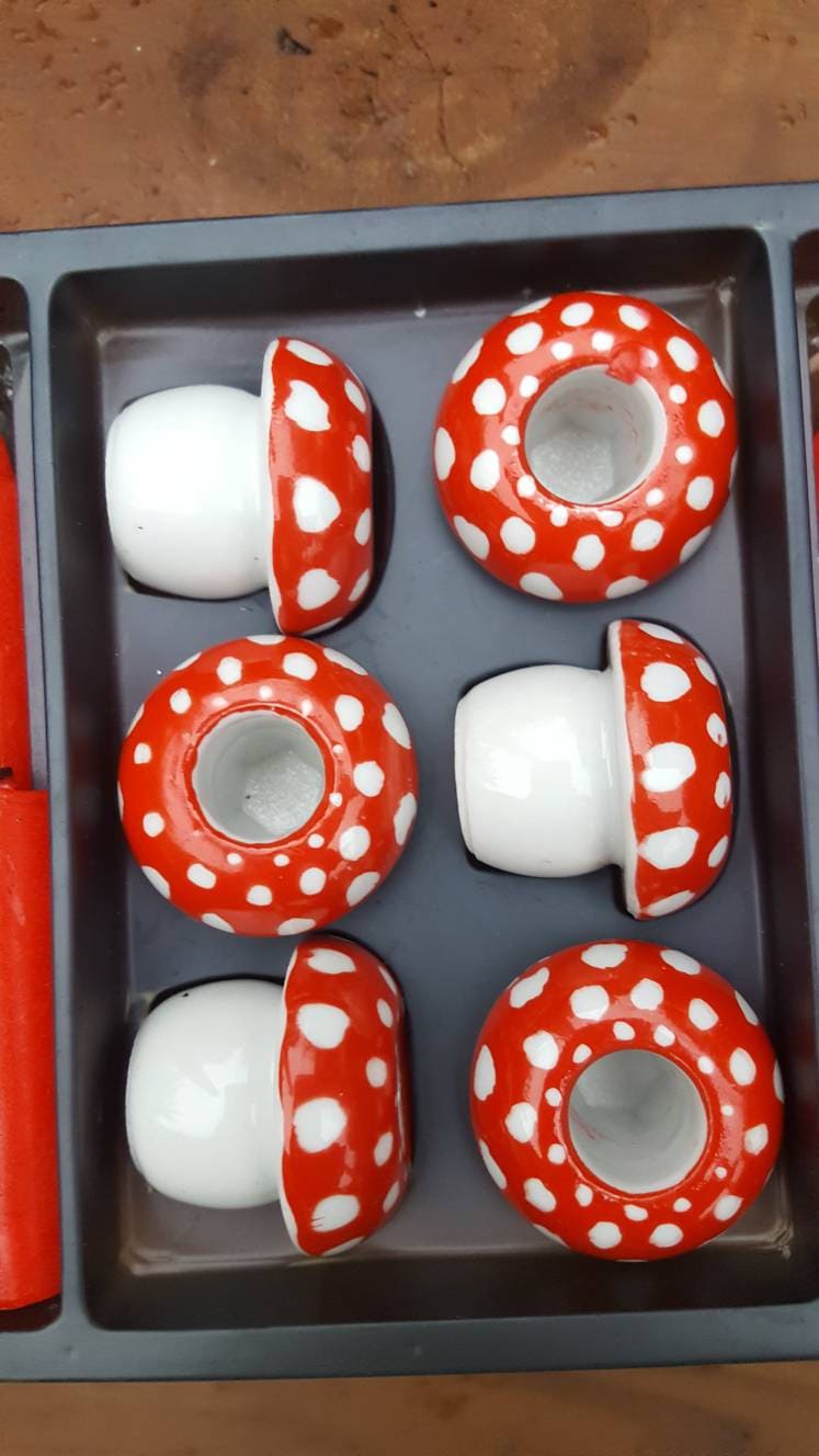 Porcelain Party Set / Mushroom Candle Holders with Candles / Party