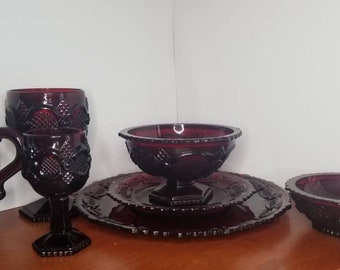 Avon Ruby Cape Cod Dining Dishes / Cape Cod Replacements / Cranberry Dinnerware / Serving Bowls / Tray / Vintage Ruby Red Glassware