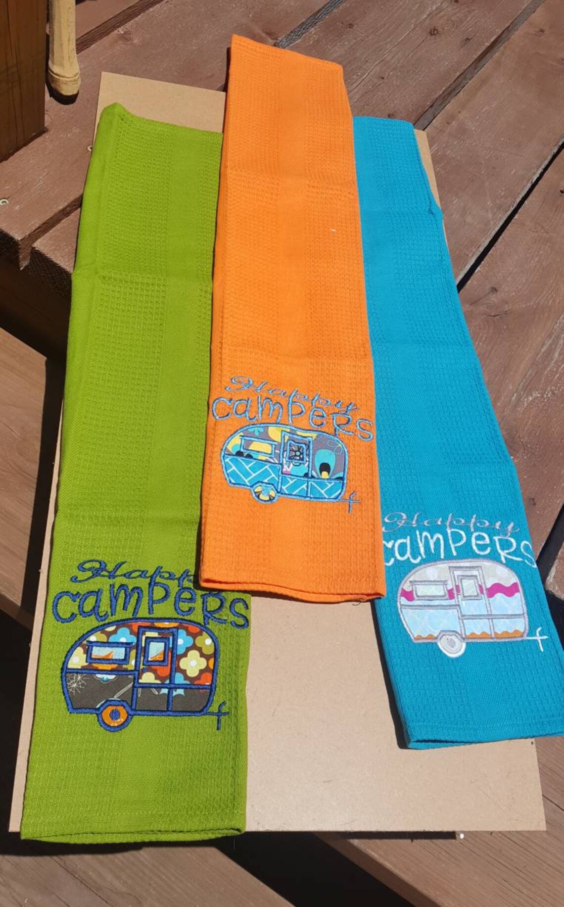 Happy Campers Towel / RV Embroidered Dish Towel / Applique Etsy
