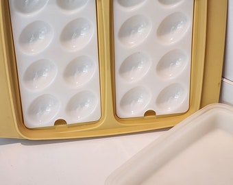 Tupperware Harvest Gold Deviled Egg Keeper / Egg Storage / Tupperware / Party Tray / Yellow Tupperware