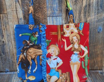 Western Rockabilly Tote / Pinup and Cowboys Carry all