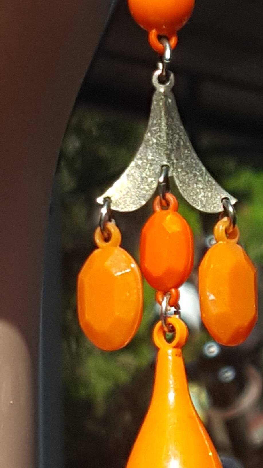 Vintage Earrings / Orange Dangle Drop Earrings / Chandelier Earrings