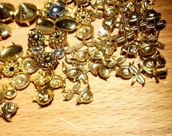 Assorted mix Gold Pronged Embellishments / Flower Studs/ Cone Studs / Star Studs / 100 plus count