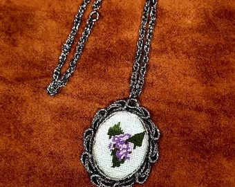 Vintage Mirror Necklace / Statement Necklace / Tapestry Pendant / Mirror Pendant
