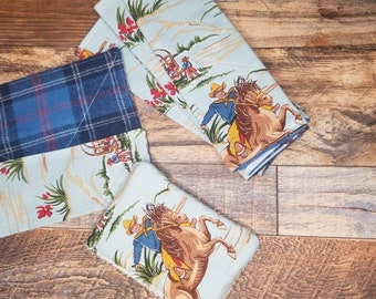 Cowboy Reusable Napkins / Western Reusable Sponge set / Lunch Box Napkins / Paperless Towels