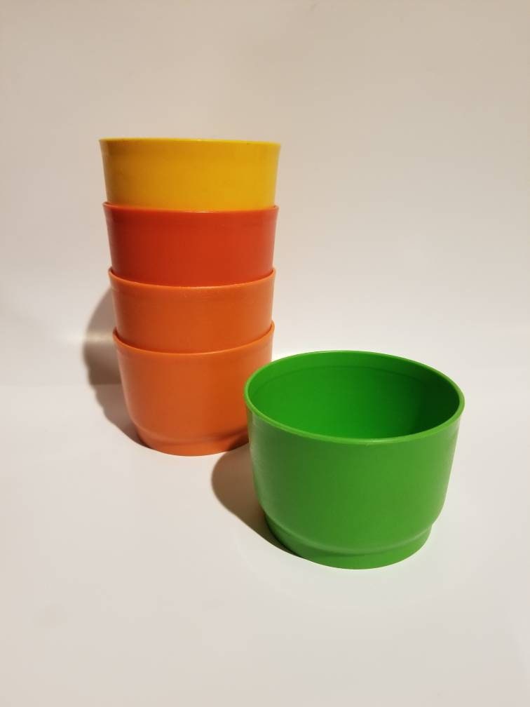 Vintage Tupperware 4 oz Snack Cups / Lunchbox replacement cup / Tupperware  / yellow / orange/ red / green