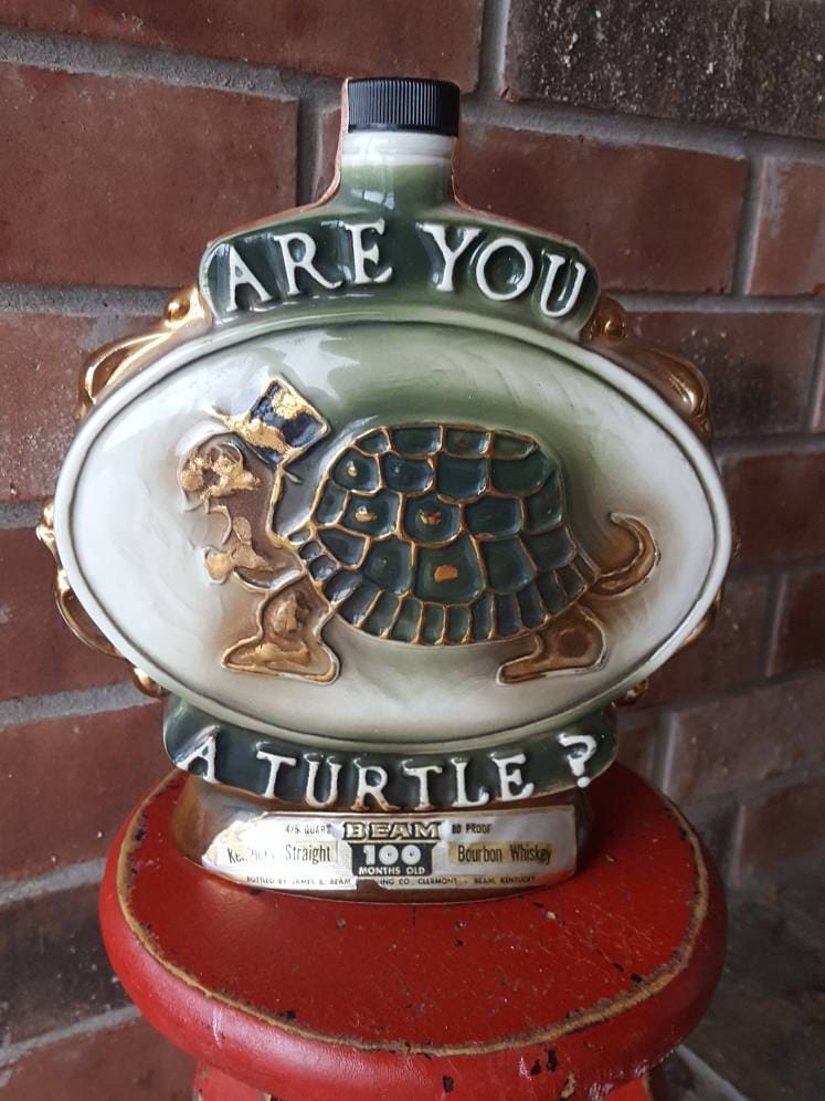 Vintage Jim Beam Are You A Turtle Whiskey Decanter, Bar Decor, Man Cave Jug, How Sweet It Is