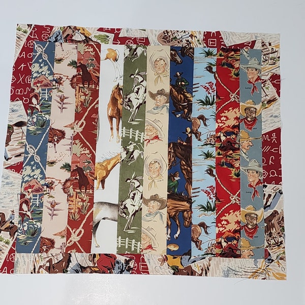 Cowboy Strip Fabric Quilt Top / Unfinished Western Quilt 27-1/2"×29-1/4"