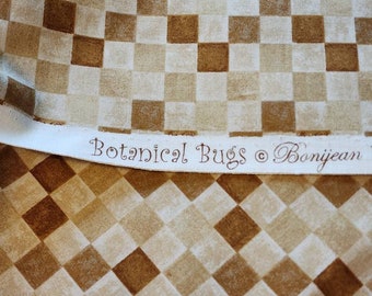 Botanical Bugs By Bonijean Fabric By the Yard / Checkered Fabric / Brown Cream Fabric