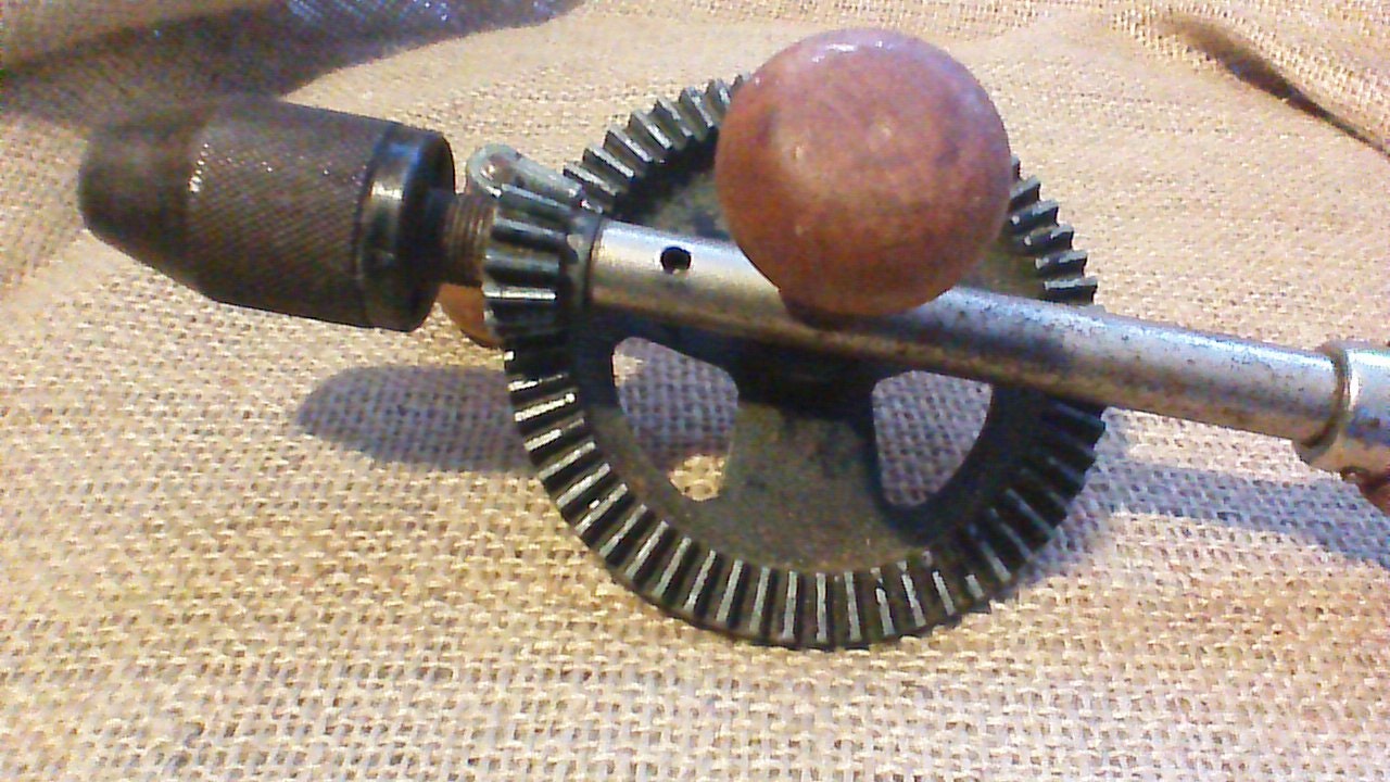 Hand Drill Vintage Primitive with Wooden Handle