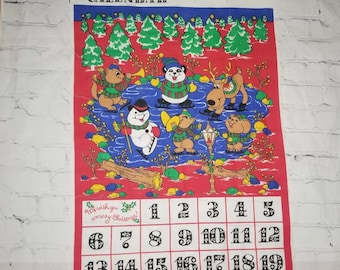 Vintage Christmas Critter Calendar Fabric Panel