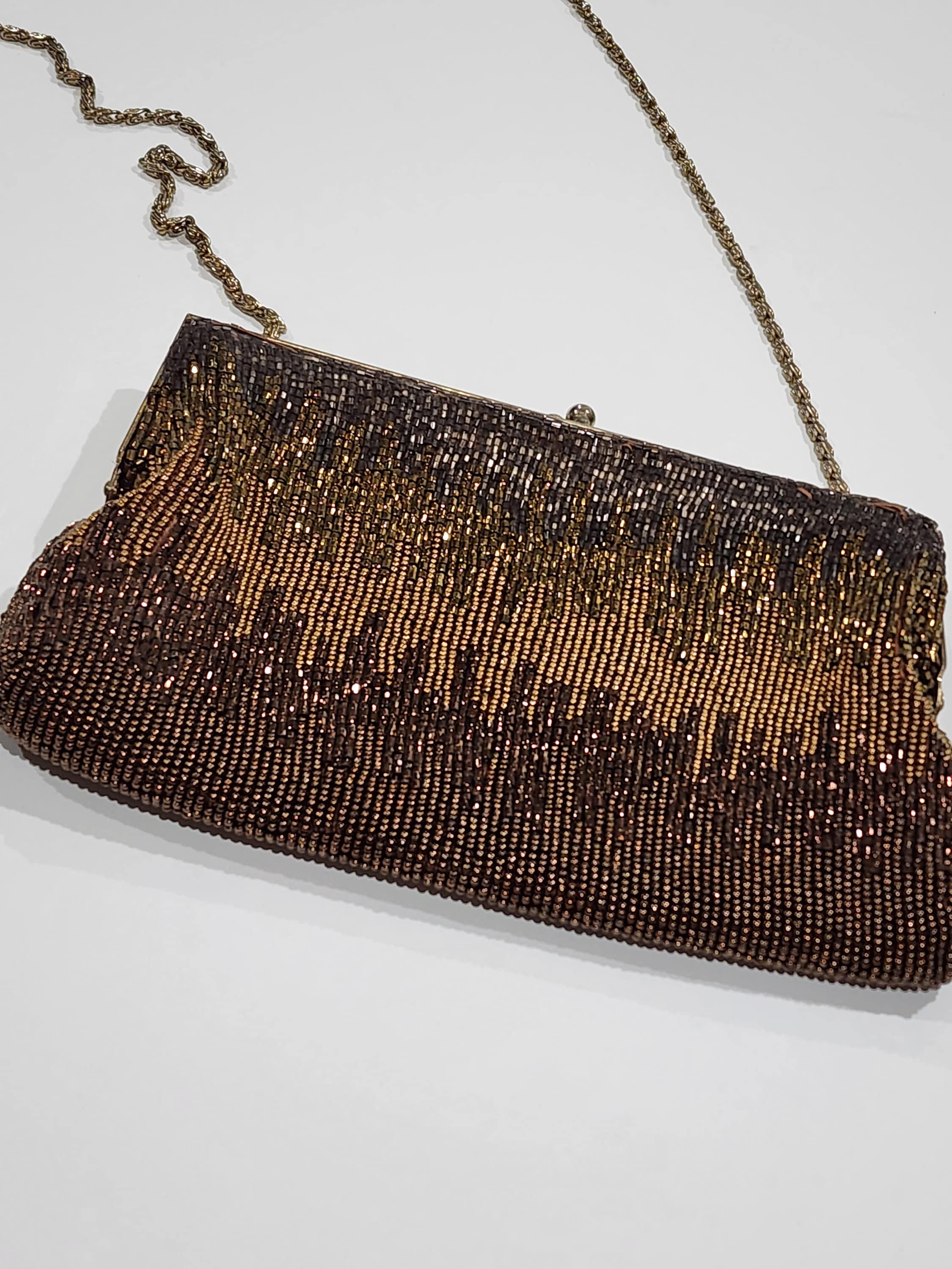 Vintage Gold Bronze Sequin Evening Bag Handbag Purse