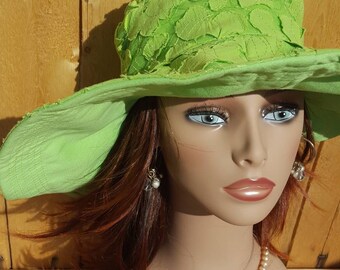 Summer Hat / Wide Brim / Yellow / White / Green / Visor / Beach / Fabric / Adjustable Formal Hat / Wedding / Party / Rockabilly / Festival