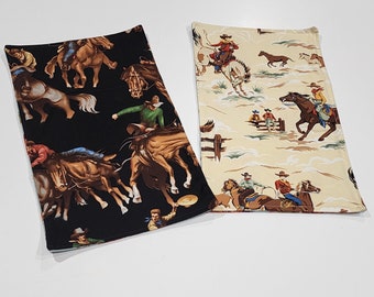 Little Cowboy Cotton Flannel Burp Cloths / Western Theme Baby Burp Pads/ 2 Pack