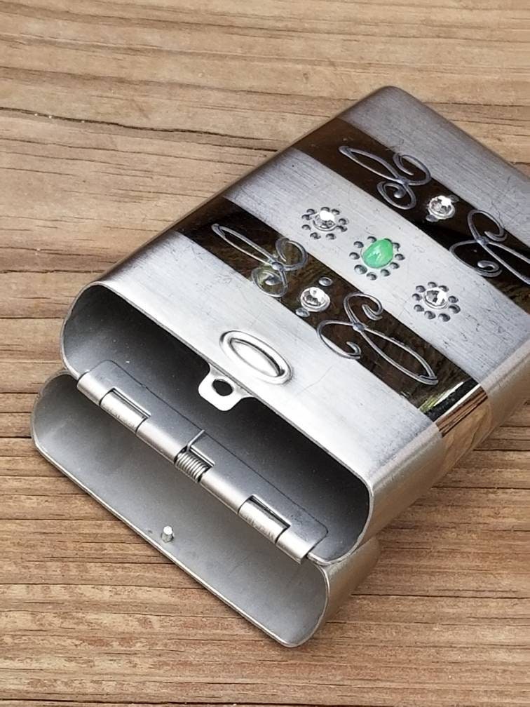 Vintage Cigarette Case / tobacciana / Jeweled Accessory Case / Metal