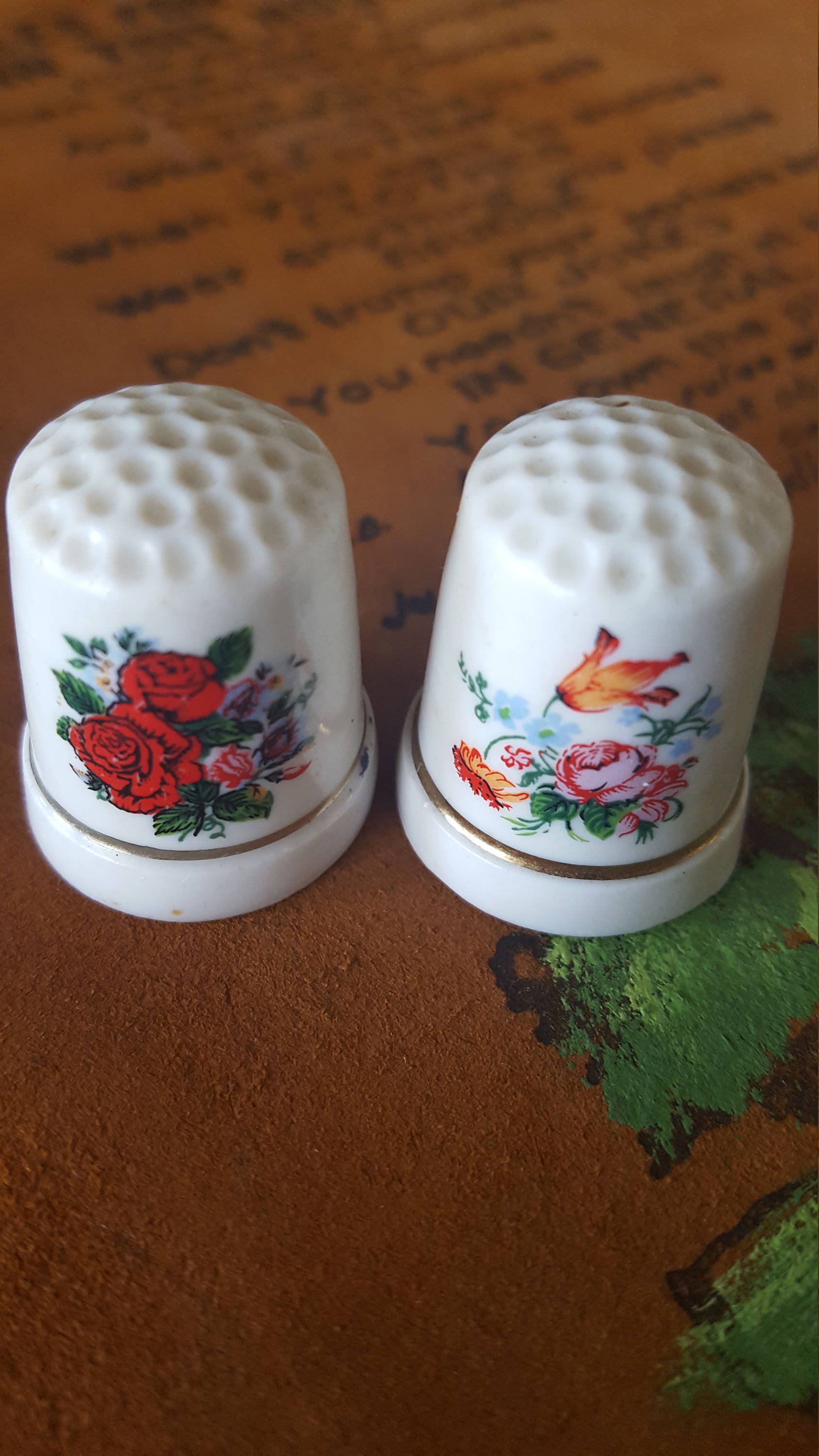 25 Porcelain Flower Thimbles Set Sewing Collectible - collectibles