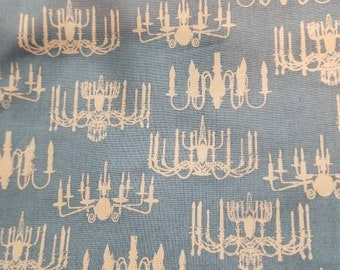 Victorian Vintage Chandelier Blue Fabric By The Yard / Pela Studios