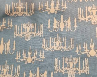 Victorian Vintage Chandelier Blue Fabric By The Yard / Pela Studios