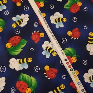 Garden Friends By Fabri Quilt Fabric 34inch by 43inch / Ladybug Bumblebee Fabric / Pattern 8054
