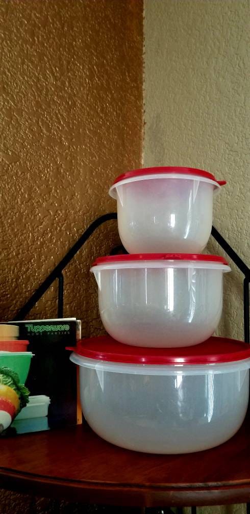 Vintage Large Tupperware Mixing Bowl / Small Medium Mixing Bowl RV Storage  / Tupperware Lids / Set of 3 Bowls