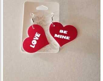 Red and White Heart Dangle Earrings / Valentine's Jewelry / Custom Personalized Earrings