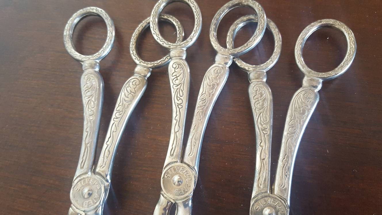 Set of 3 Silver Plate Serving Tongs / Decorative Fine Dining Pastry