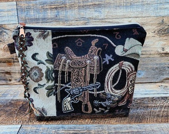 Large Western Rodeo Tapestry Zippered Bag
