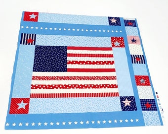 Vintage USA Fabric Square / 22"×22" Faux Patchwork Patriotic Fabric / 4th of July Flag Panel