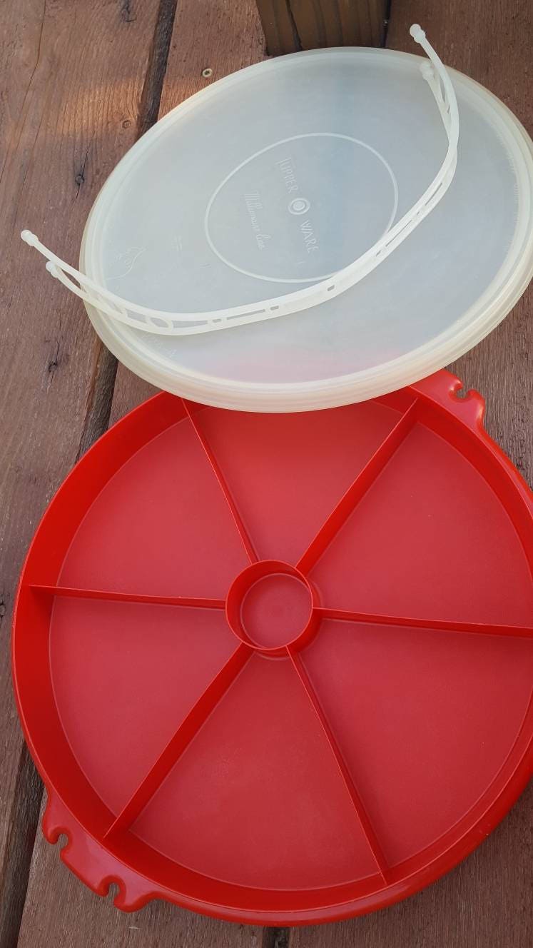 Vintage Tupperware Party Platter W/handle Divided Sections Red