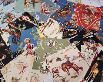 Western Fabric Bundle / 36 piece Random Cowboy Cowgirl / 7.5 inch Squares / Rodeo / Precut Squares